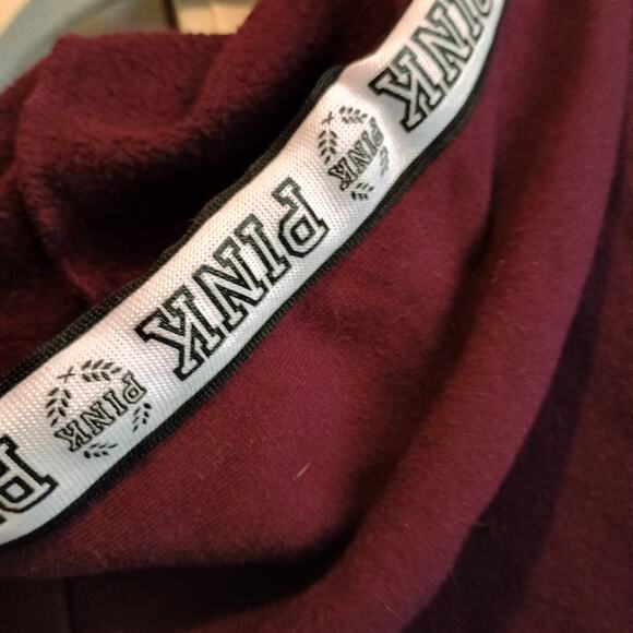 PINK Victoria's Secret Full Zip Hoodie XS Maroon White Black Stripe Mesh 2016 - Picture 10 of 12